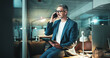 © peopleimages.com - Night, phone call and mature man with tablet, post deadline report or online update planning. Thinking, engagement or content strategy with tech for digital marketing agency or social media growth