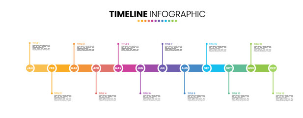  Circle timeline infographic presentation template 12 options. 12 month or 1 year infographic template