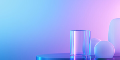 Poster - Minimalist glass and spheres on reflective surface with gradient lighting