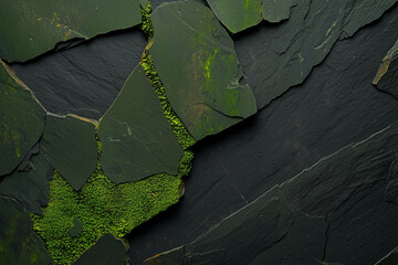 Poster - Close up of moss covered stones with natural textures and vibrant green hues