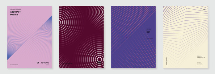 Aufkleber - Abstract line wave poster background vector set. Minimalist cover template with vibrant perspective line wave in motion. Ideal design for social media, cover, banner, flyer, music, ads.