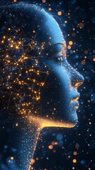 Wall Mural - digital woman profile glowing with light network
