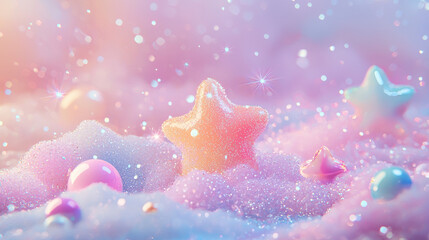 Wall Mural - A dreamy light pink gradient background surrounded by sparkles 