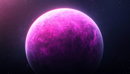 Wall Mural - mysterious space stars. vibrant pink planet glows against starry cosmic background