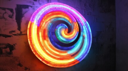 Wall Mural - Chromatic luminescence, An artistic illuminated spiral on a textured wall