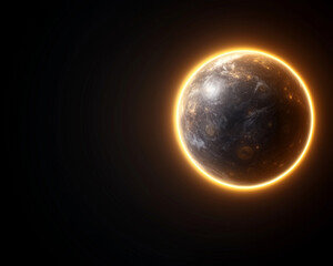 Wall Mural - Jupiter and Earth alignment in deep space. glowing planet with bright edge against dark background