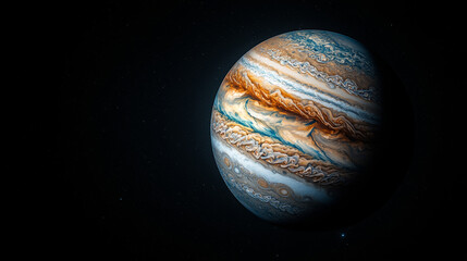 jupiter and earth alignment in deep space. jupiter with swirling clouds in outer space