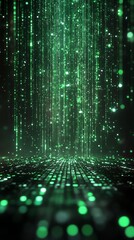 Wall Mural - green particle rain digital background abstract image