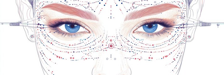 Leinwandbilder - Detailed Botox injection points on a female face highlighting anatomical features for aesthetic treatment planning. Generative AI