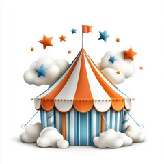 Wall Mural - Flat style illustration of a circus tent, isolated on a white background, highlighting its features.