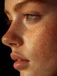 © creative - Close up of young woman showing her freckles and eye