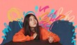 © ARSHDEEP - A young Asian female thoughtfully gazes upward against a colorful background of playful shapes.