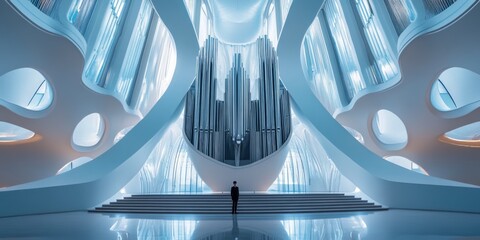 Wall Mural - a stunning futuristic interior showcasing a blend of sleek design and vivid colors. the unique archi