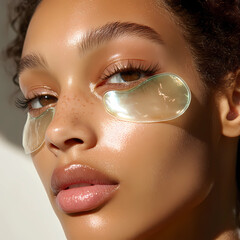 skin care routine in bright sunlight with hydrating eye patches enhancing natural beauty