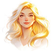 © otter2PNG - A meticulously drawn modern portrait of a young blonde woman with flowing hair, depicted in a sleek and minimalistic art style, transparent background, PNG