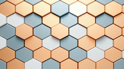 Wall Mural - A modern hexagonal tile pattern featuring shades of blue and copper, creating a stylish and geometric aesthetic.