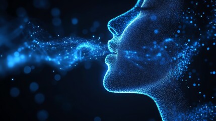 Wall Mural - digital face exhaling blue energy particles
