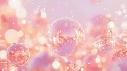 Wall Mural - A dreamy light pink gradient background surrounded by sparkles