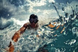 © eclypse78 - Man Diving Into Ocean. Extreme Water Sport and Summer Adventure
