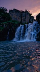 Poster - Majestic Waterfall Sunset