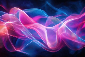 Poster - Abstract art depicting flowing, vibrant pink and blue light waves, creating a dreamy, ethereal atmosphere.