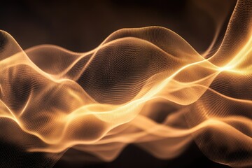 Aufkleber - Abstract golden wave of particles flowing smoothly in dark background, digital art.