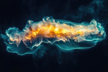 Wall Mural - A mesmerizing jellyfish, glowing with ethereal light, drifts in the deep ocean's embrace.