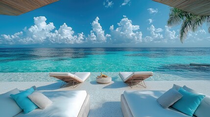 Wall Mural - a luxurious tropical beach with a stunning view of crystal-clear turquoise ocean water and a vibrant
