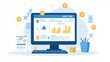 © 69 - Digital Marketing Dashboard with Graphs and Financial Reports Featuring a Computer Screen and Currency Symbols for Business Analysis
