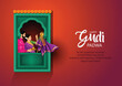 decorated background of happy Gudi Padwa celebration of India. celebrate with Maharashtrian family. vector illustration design