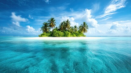 Wall Mural - Serene Tropical Island Paradise: Idyllic Beach, Azure Ocean, Lush Palm Trees