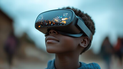 Poster - A black student wearing the VR headset.