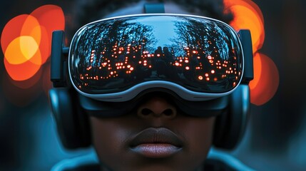 Poster - A black student wearing the VR headset.