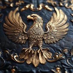 Wall Mural - Ornate golden eagle emblem on dark background.