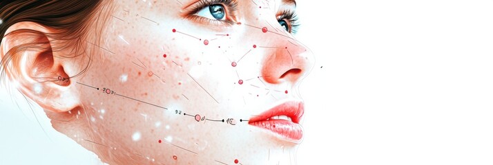 Poster - Medical illustration highlights precise Botox injection points on a female face, showcasing detailed anatomical features for educational reference