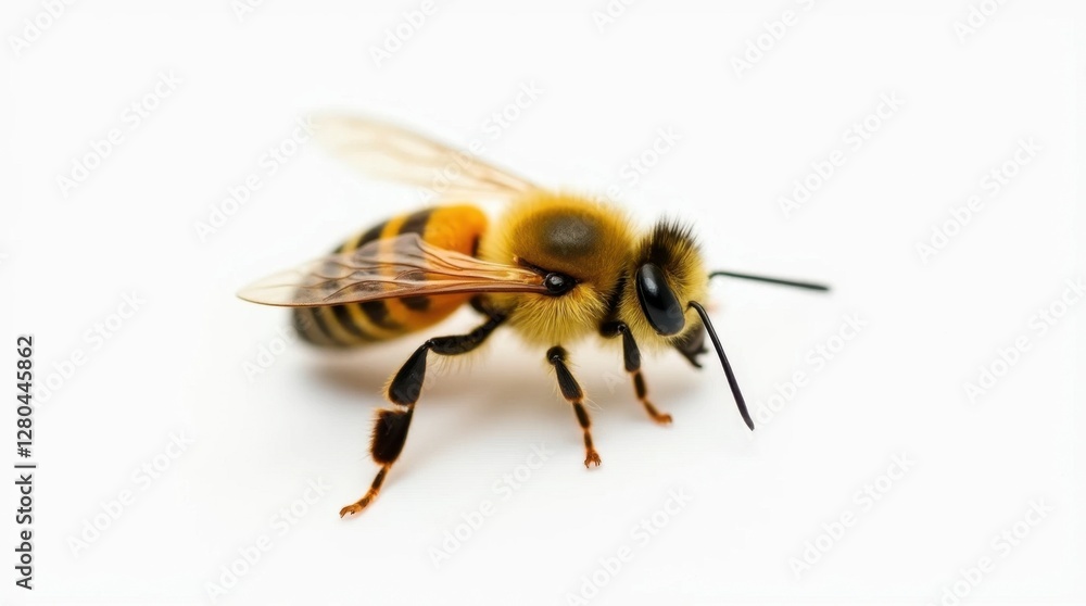 Close-up of Honeybee with Fuzzy Yellow and Black Stripes in a Studio Setting
