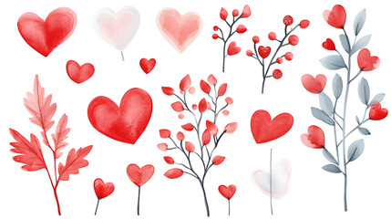 Wall Mural - Watercolor illustration set of Valentine elements