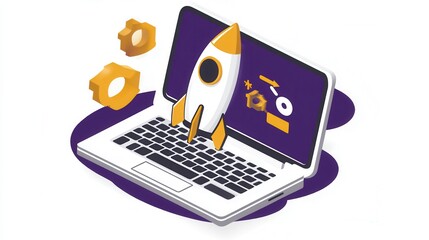 Laptop Rocket Launch Innovation Technology Startup Success