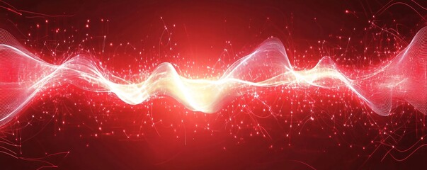 Wall Mural - A vibrant red background with faint, flowing white light waves