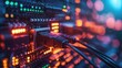 © เลิศลักษณ์ ทิพชัย - Advanced network node in a dimly lit room with fiber-optic cables, capturing the digital pathways of Internet data.