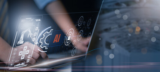 Wall Mural - robotic process automation (rpa) for business growth, ai, digital transformation, industry 4.0, auto