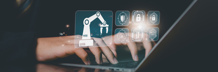 Wall Mural - robotic process automation (rpa) for business growth, ai, digital transformation, industry 4.0, auto