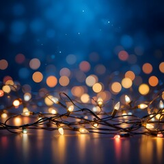 Wall Mural - holiday banner of christmas lights on blue background
