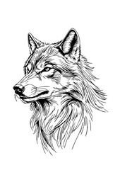  Realistic Black and White Wolf Illustration – Hand-Drawn Animal Art for Tattoos & Nature Lovers