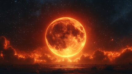 Fiery lunar eclipse illuminating landscape high resolution picture