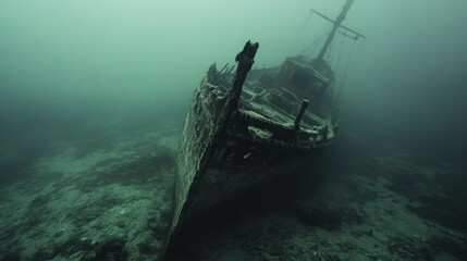 Submerged relic, An underwater shipwreck shrouded in mysterious depths