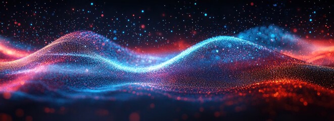 abstract red and blue glowing particle wave.