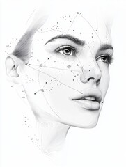 Leinwandbilder - Medical illustration showing Botox injection points on a female face with detailed anatomical features. Generative AI