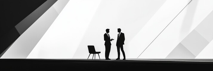 Aufkleber - Two professionals engaged in negotiation under modern geometric design in a minimalistic setting. Generative AI