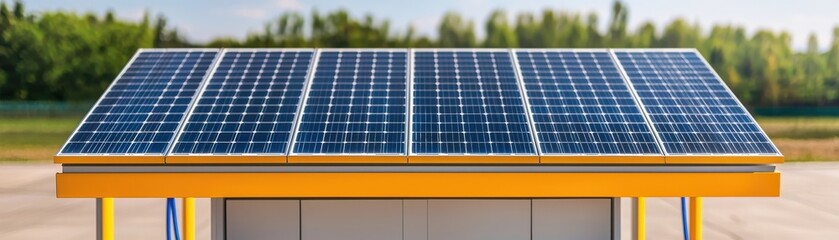 a vibrant solar panel installation atop a structure, showcasing renewable energy technology against 